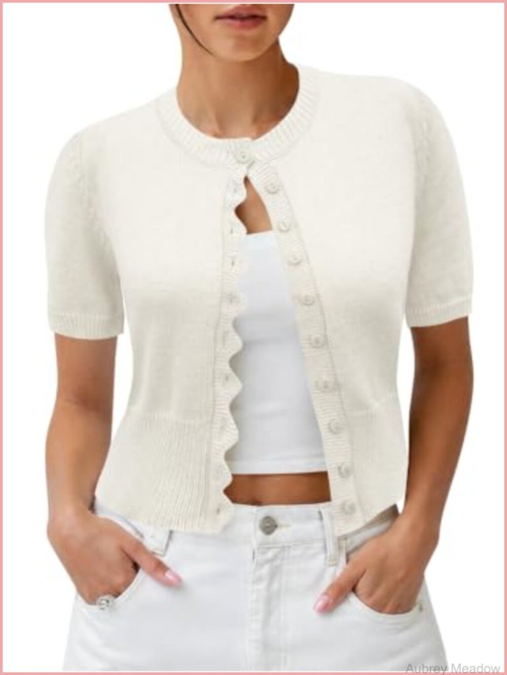 Women Cropped Short Sleeve Cardigan Button Down Lightweight Sweater Top